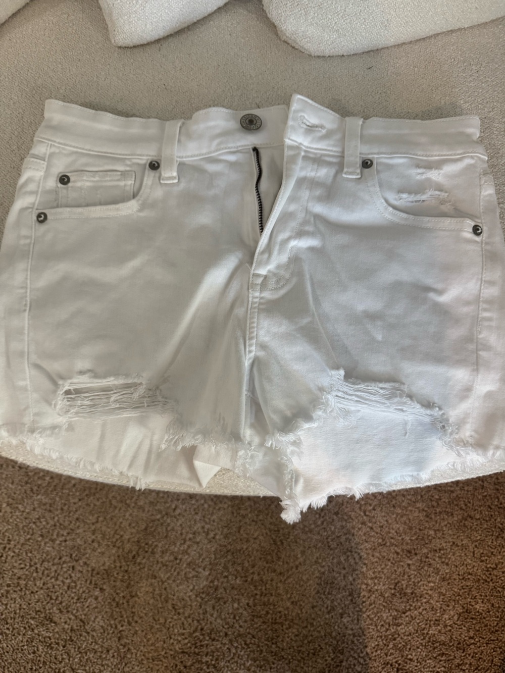 American Eagle Outfitters White Distressed Denim Shorts
